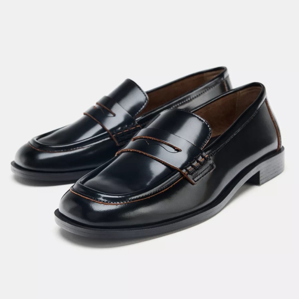 ZARA Contrasting Leather Loafers size Womens 9